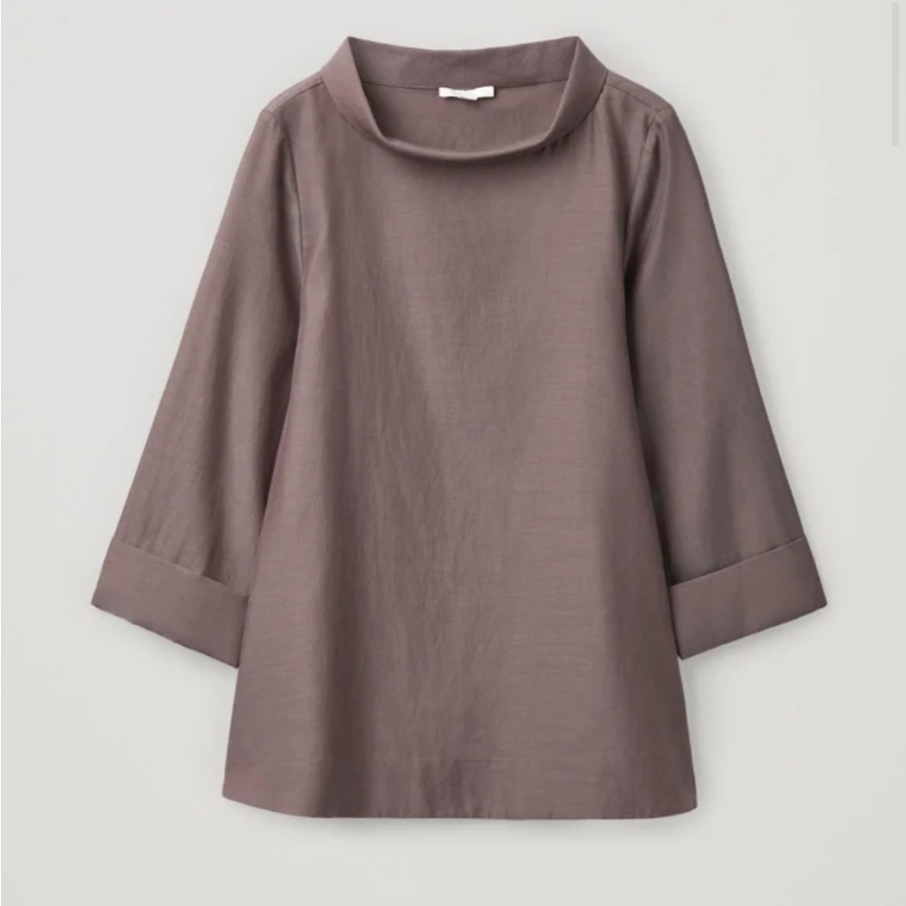 COS  Funnel Neck Long Sleeve Boxy Cropped Pullover Blouse  Top  Size 10